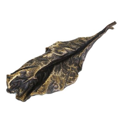 Alternate image for Hand Cast Leaf Sculpture in Bronze 9 Inch Almond Leaf