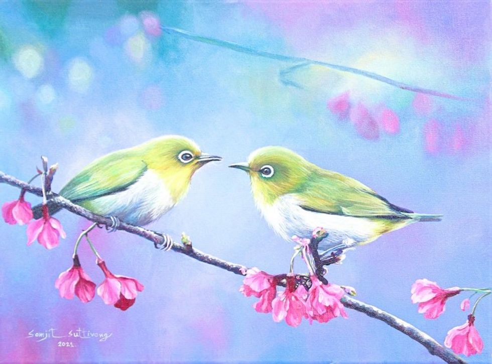 Acrylic Bird Painting on Canvas 'Fall in Love'