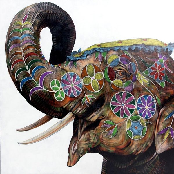 Image for Original Acrylic Painting of Elephant with Pastel Happy Hours