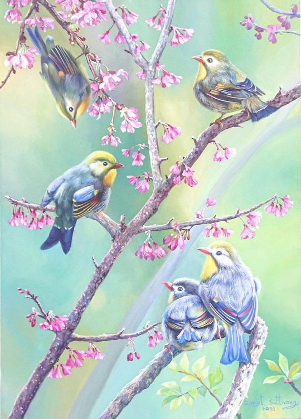 Alternate image for Signed Acrylic Painting on Canvas Meeting