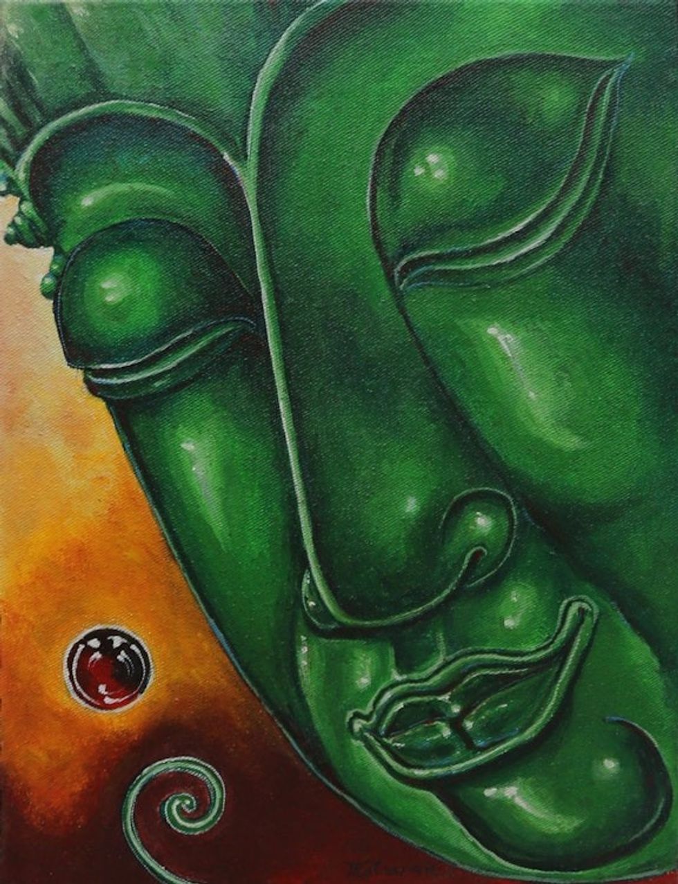 Signed Original Thai Buddha Painting in Acrylic on Canvas 'Peaceful Buddha II'