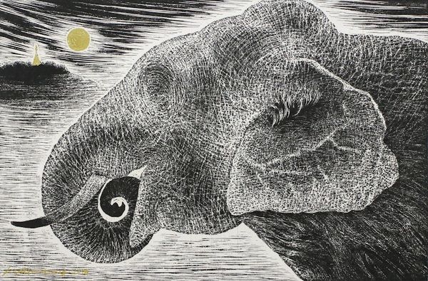 Alternate image for Signed Elephant and Moon Painting from Thailand Delighted Mind