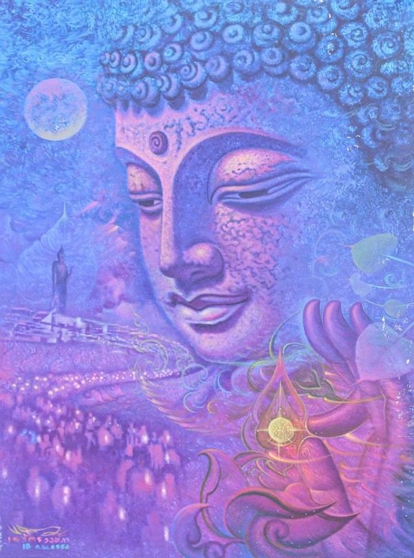 Alternate image for Acrylic on Canvas Buddhist Holiday Painting Buddhist Holidays