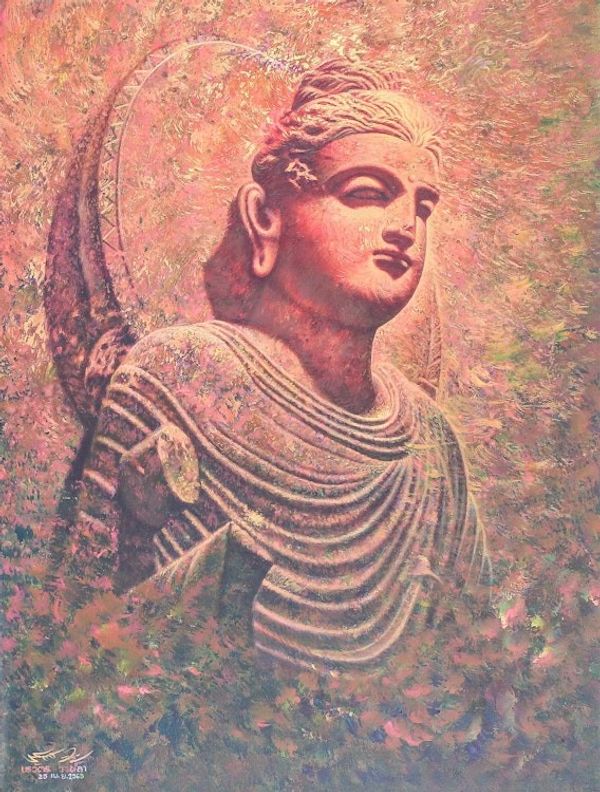 Alternate image for Original Impressionist Gandhara Buddha Painting Intelligence