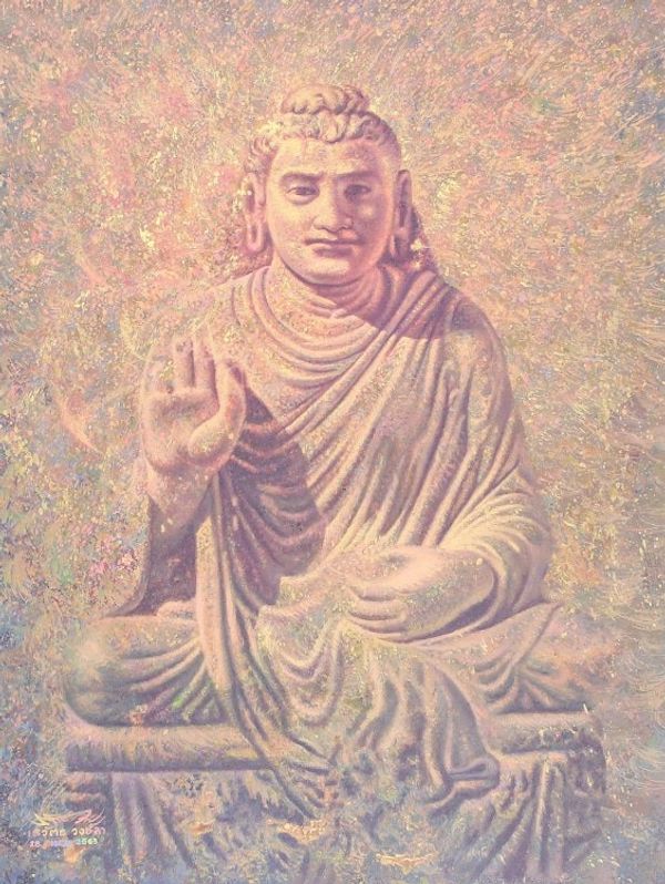 Alternate image for Signed Acrylic on Canvas Painting of Buddha Concentration