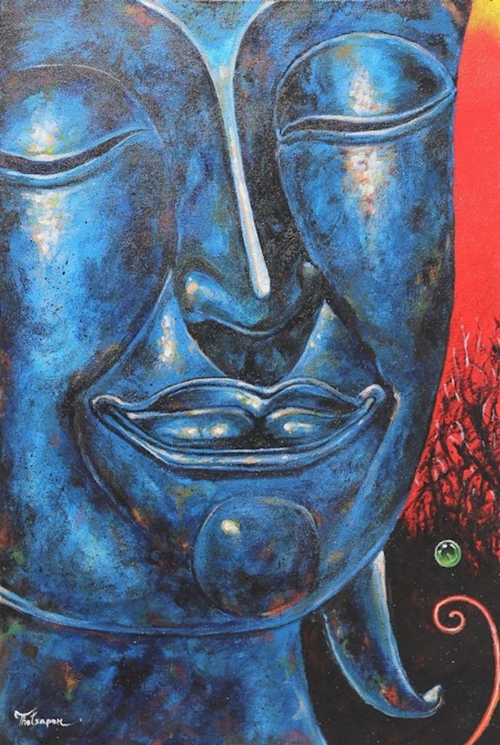 Original Signed Blue Buddha Painting from Thailand 'The Calmness II'