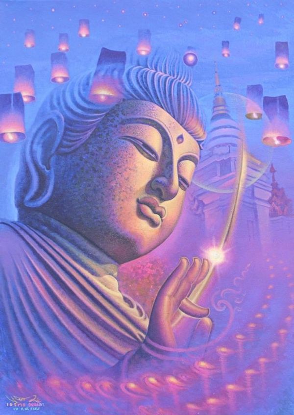 Alternate image for Signed Acrylic on Canvas Buddha Painting Yee Peng