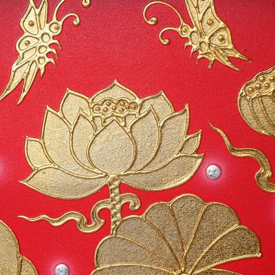 Alternate image for Thai Folk Art Acrylic and Foil Painting with Lotus Motif Lotus Garden