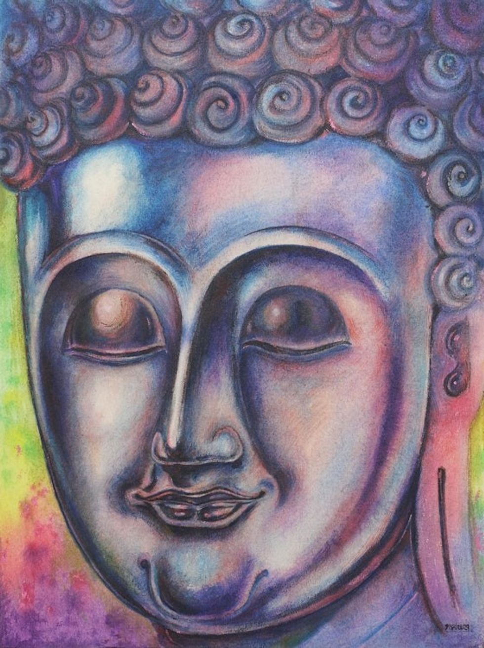 Thailand Buddha Portrait in Blue and Violet 'Thailand's Peacefulness'