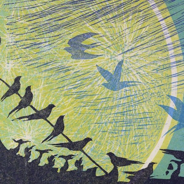 Alternate image for Buddhist Nature Theme Thai Woodcut Print Under the Moonlight II