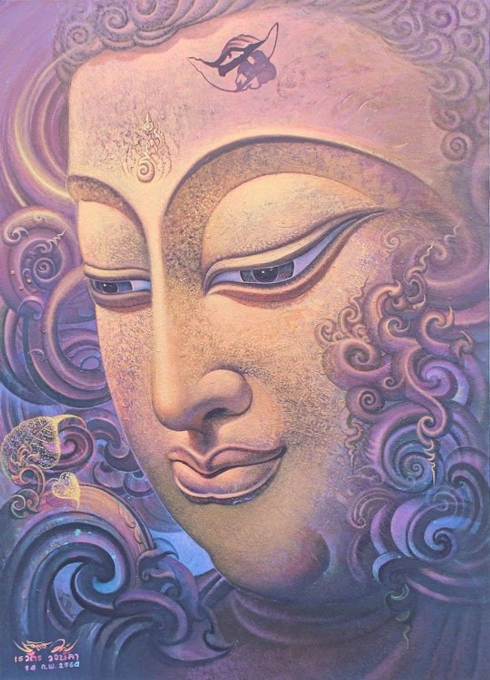 Thai Acrylic on Canvas Buddha Painting 'Dharma Light'