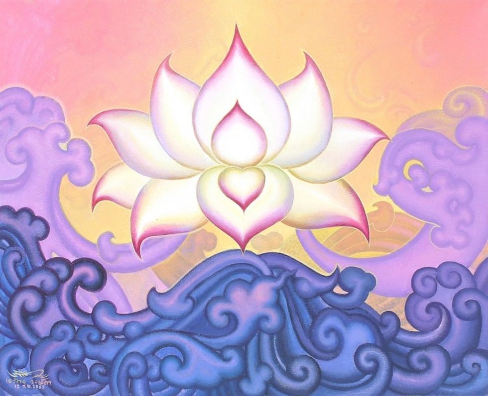 Buddhist Lotus Acrylic on Canvas Painting 'A Lotus'