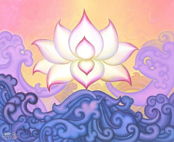 Alternate image for Buddhist Lotus Acrylic on Canvas Painting A Lotus