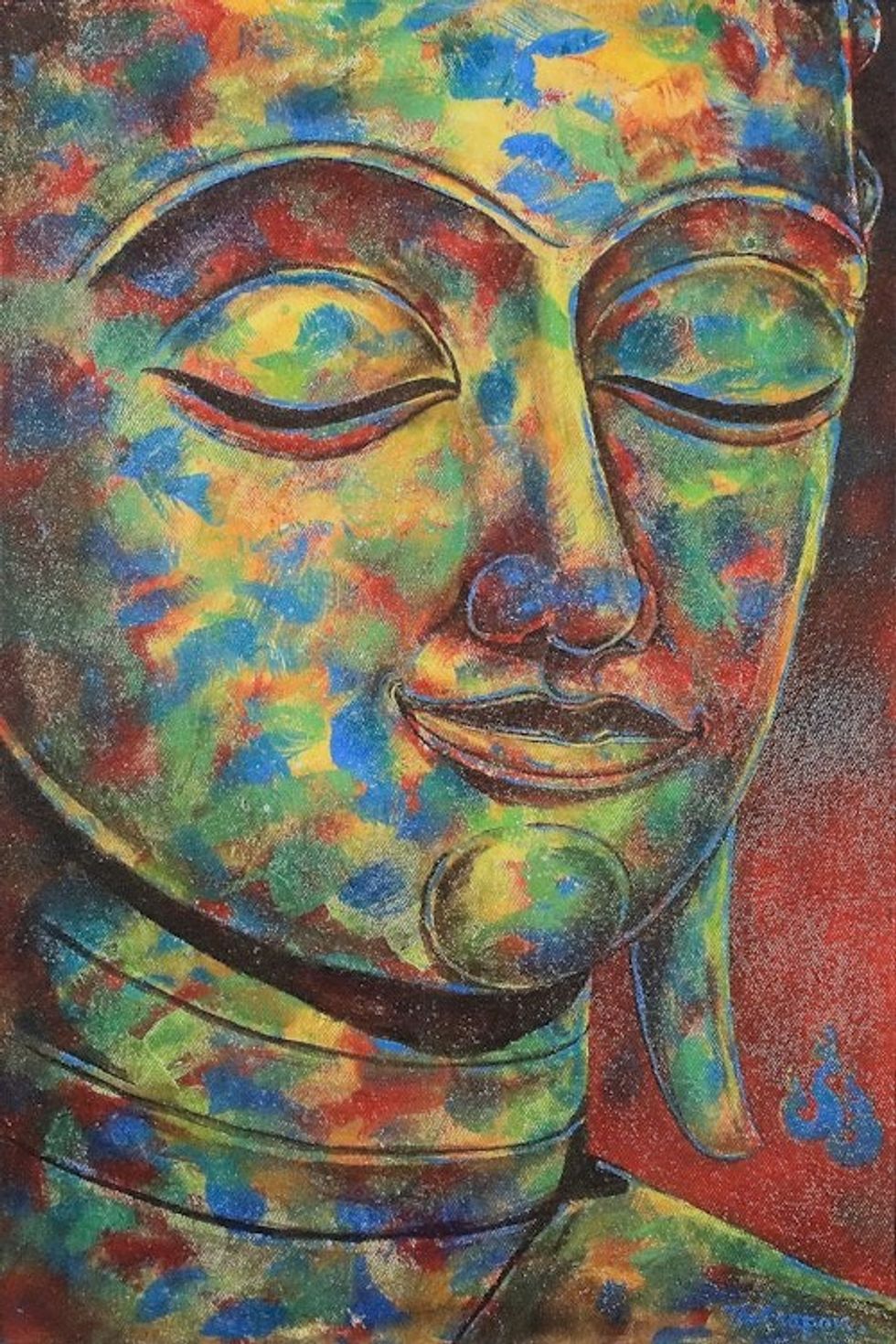 Colorful Thai Expressionist Painting of Buddha 'Peaceful Mind'