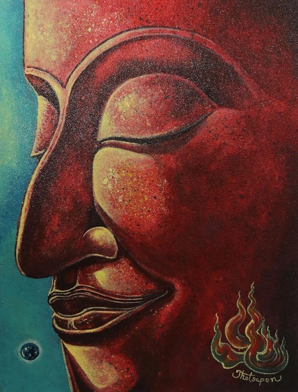 Signed Original Buddha Painting from Thailand 'Peaceful Buddha I'