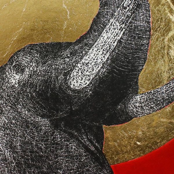 Alternate image for Signed Painting of an Elephant with a Golden Sun Be Glad II