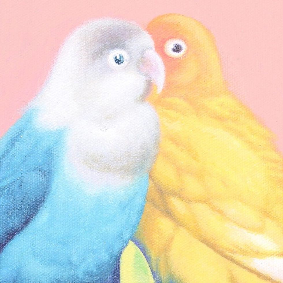 Dreamy Acrylic Painting of Lovebirds in Heaven 'Heaven'