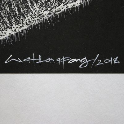 Alternate image for Signed Black and White Painting of an Elephant from Thailand Aging Time