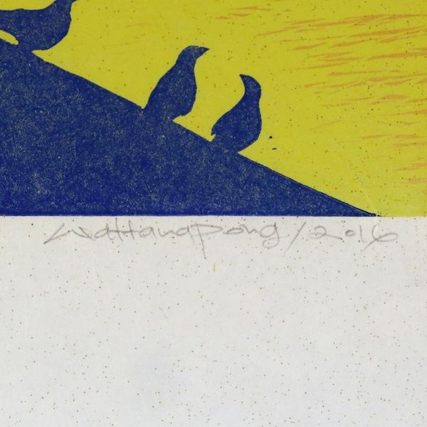 Alternate image for Signed Woodcut Print of Birds at a Temple at Dawn In the Morning