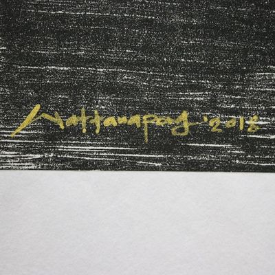 Alternate image for Signed Painting of an Elephant in Black and White Watching the Moon