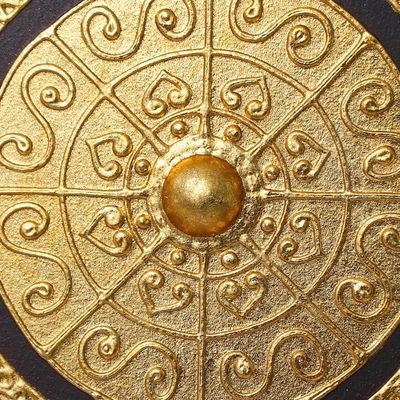 Alternate image for Thai Folk Art Acrylic  Foil Painting with Bodhi Tree Motif Bodhi Leaf in Red