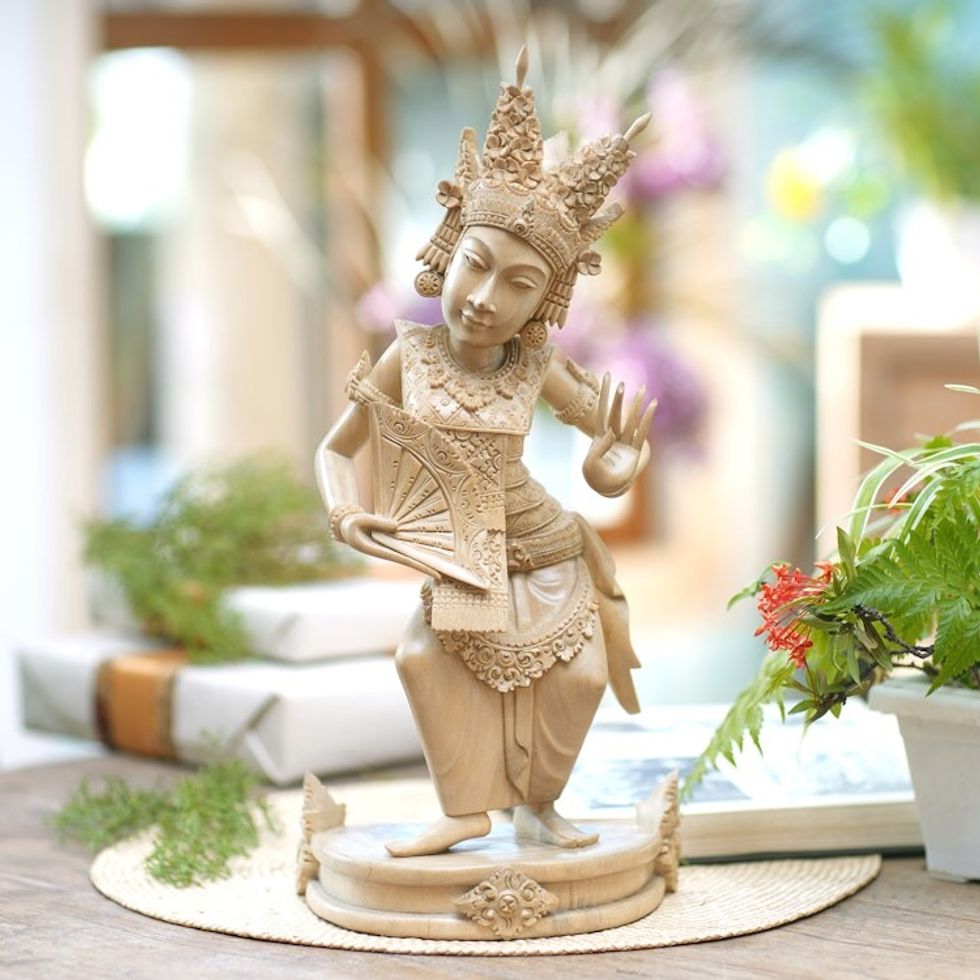 Hand-Carved Wood Dance-Themed Sculpture 'Legong Keraton'