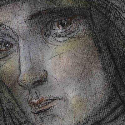 Alternate image for Signed Graphite Drawing of Nude Woman in Grey and Blue Hues Seduction