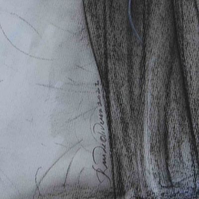 Alternate image for Signed Graphite Drawing of Nude Woman in Grey and Blue Hues Seduction