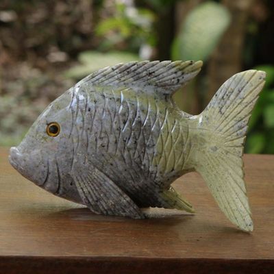 Alternate image for Artisan Hand Carved Dolomite Fish Sculpture from Brazil Contented Fish