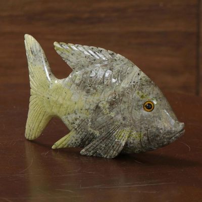 Alternate image for Artisan Hand Carved Dolomite Fish Sculpture from Brazil Contented Fish