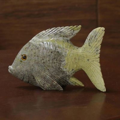 Alternate image for Artisan Hand Carved Dolomite Fish Sculpture from Brazil Contented Fish