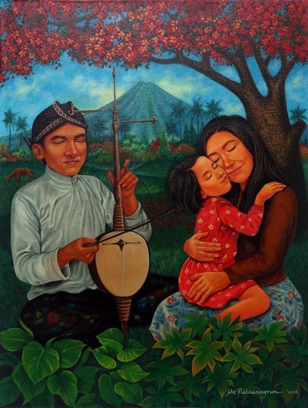 Alternate image for Colorful Painting of a Family at Peace with Nature Happy Life
