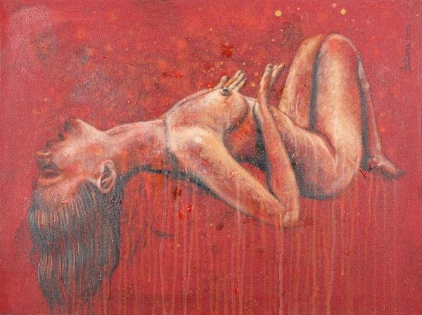 Alternate image for Unstretched Expressionist Red Acrylic and Oil Painting Merah Merekah