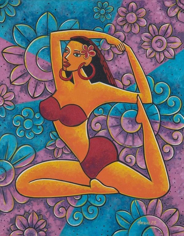 Alternate image for Signed Unstretched Floral Expressionist Painting from Bali Ni Komang Padma