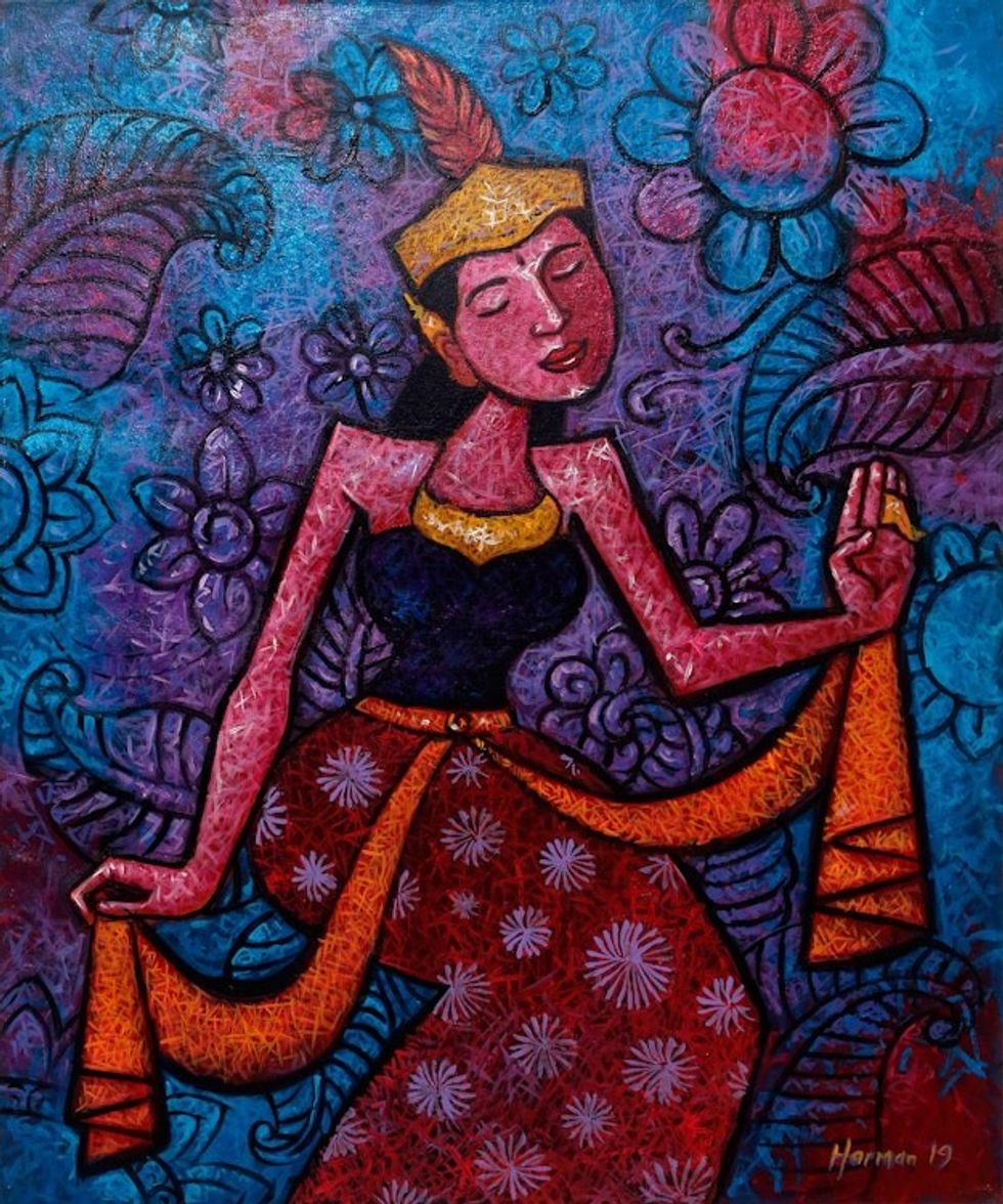 Signed Original Painting of a Javanese Serimpi Dancer 'Serimpi Dance'