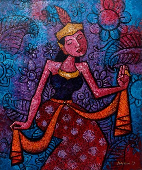Alternate image for Signed Original Painting of a Javanese Serimpi Dancer Serimpi Dance