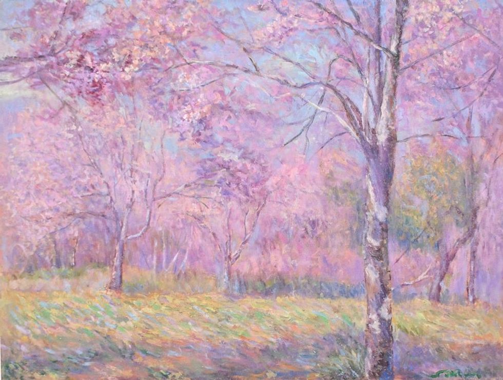 Impressionist-Style Floral Landscape Painting 'Cherry Blossom at Phu Lom Lo'