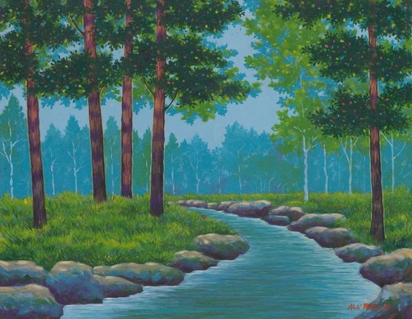 Alternate image for Signed Impressionist Landscape Painting from Java Flowing Life