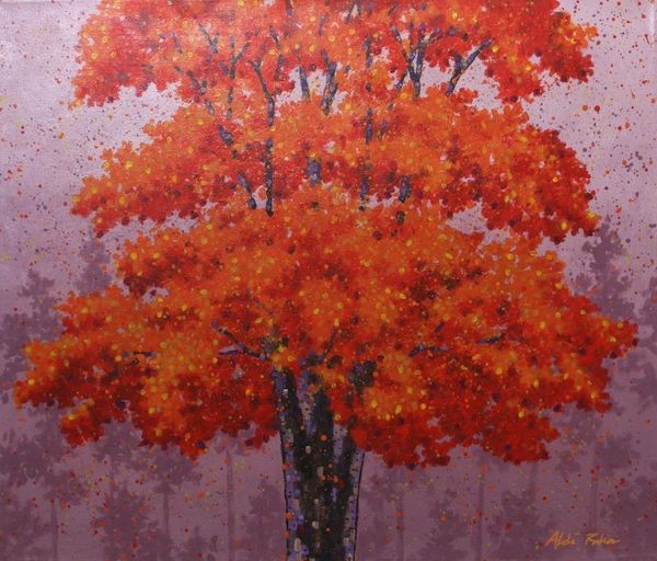 Alternate image for Acrylic Tree Painting on Canvas from Java Focus of Interest