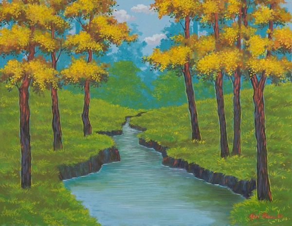 Alternate image for Acrylic on Canvas Impressionist Landscape Painting from Java Earths Vein