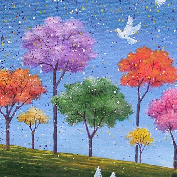 Alternate image for Acrylic on Canvas Peace-Themed Surreal Painting from Java World Peace Shaking Hands