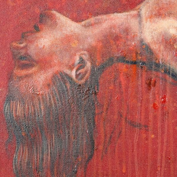 Alternate image for Unstretched Expressionist Red Acrylic and Oil Painting Merah Merekah