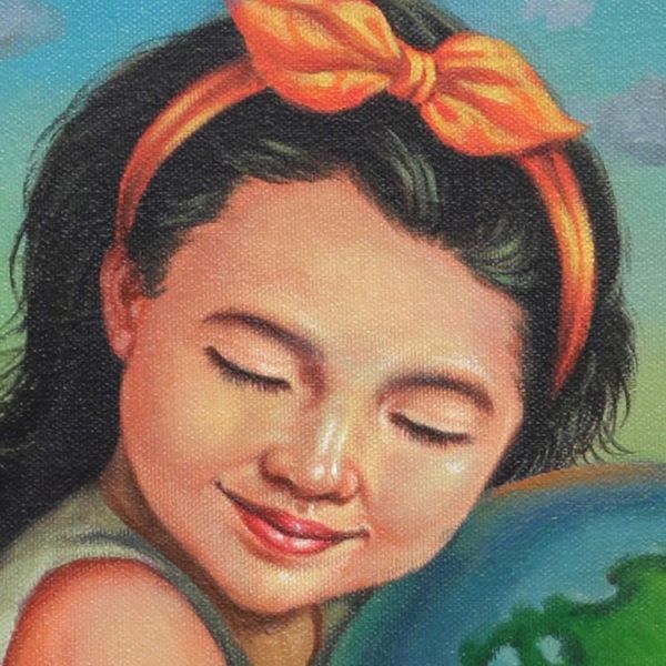Alternate image for Realist Peace Painting of Girl in Field of Flowers from Bali Childs Affection for World