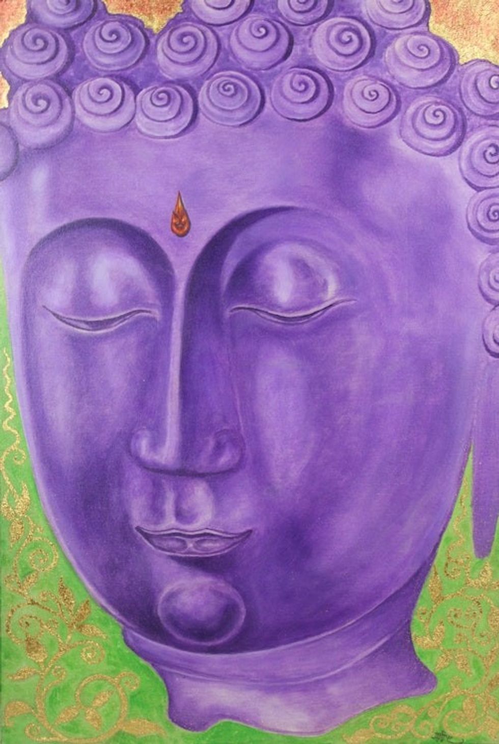 Purple Buddha Painting Signed Thai Fine Arts 'Buddhist Faith II'