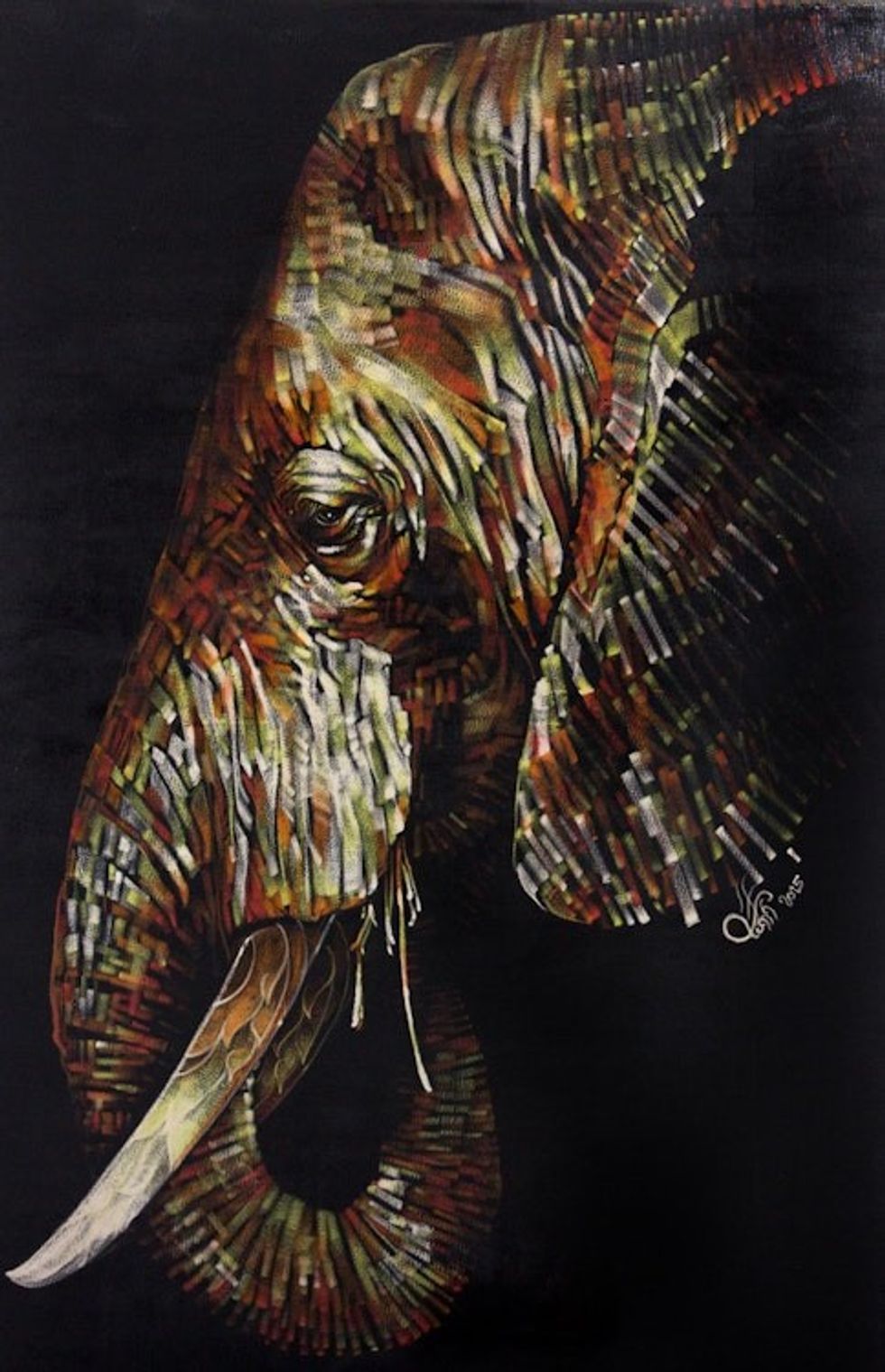 Original Signed Painting of Elephant in Acrylic and Pastel 'Elegant Elephant'