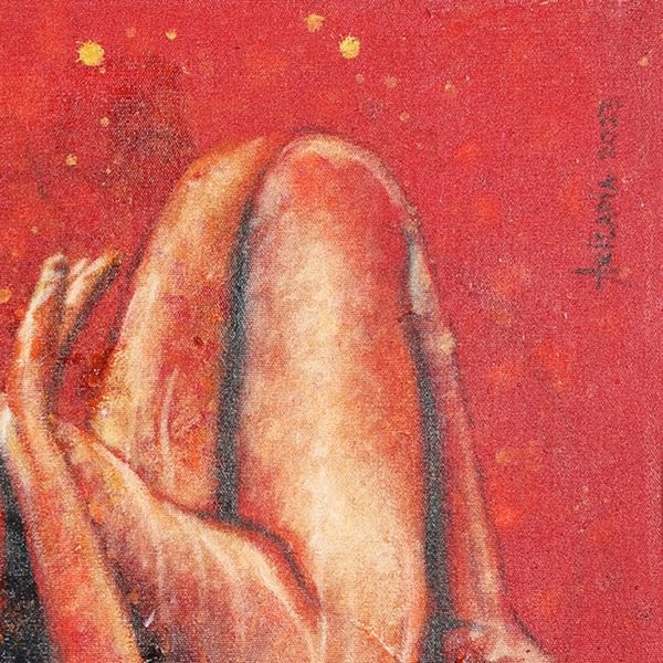 Alternate image for Unstretched Expressionist Red Acrylic and Oil Painting Merah Merekah