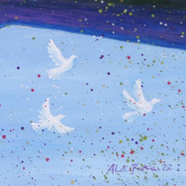 Alternate image for Acrylic on Canvas Peace-Themed Surreal Painting from Java World Peace Shaking Hands