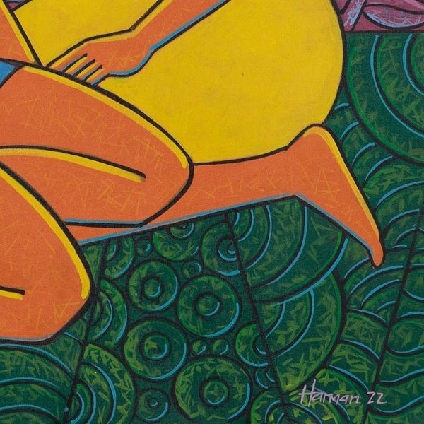 Alternate image for Signed Floral Expressionist and Cubist Acrylic Painting Twin Women