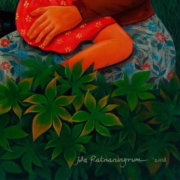 Alternate image for Colorful Painting of a Family at Peace with Nature Happy Life