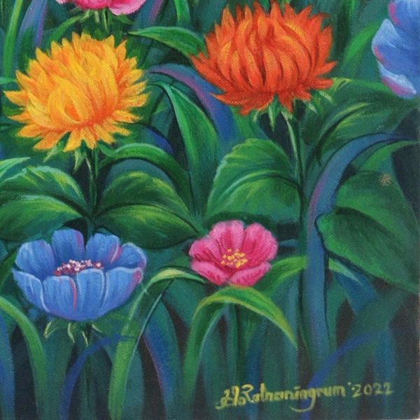 Alternate image for Realist Peace Painting of Girl in Field of Flowers from Bali Childs Affection for World